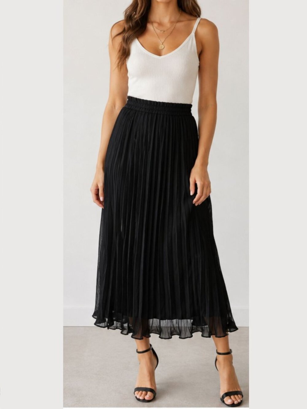 Topshop Black Pleated Midi Skirt Size US 10